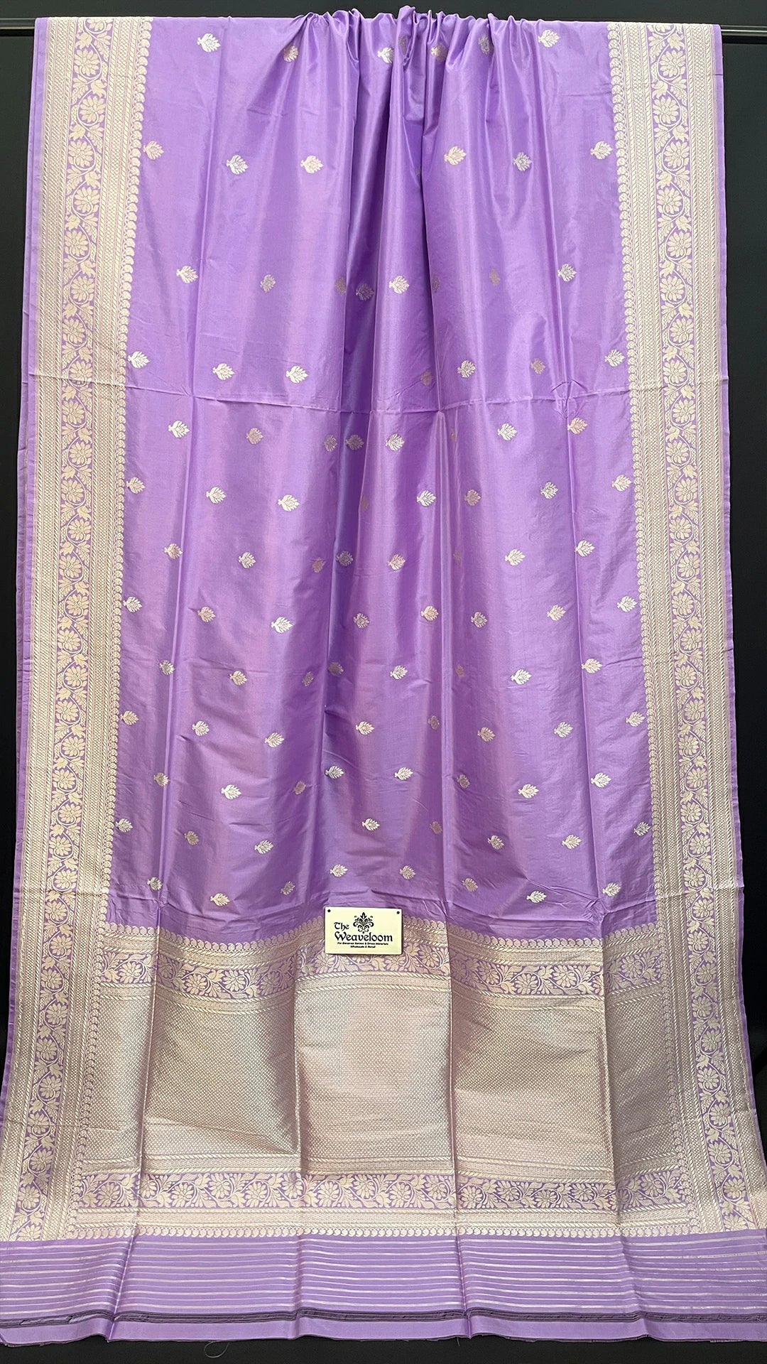 Lavender Pure Katan Silk Handwoven Banarasi Saree with Gold Zari Buti by The Weaveloom