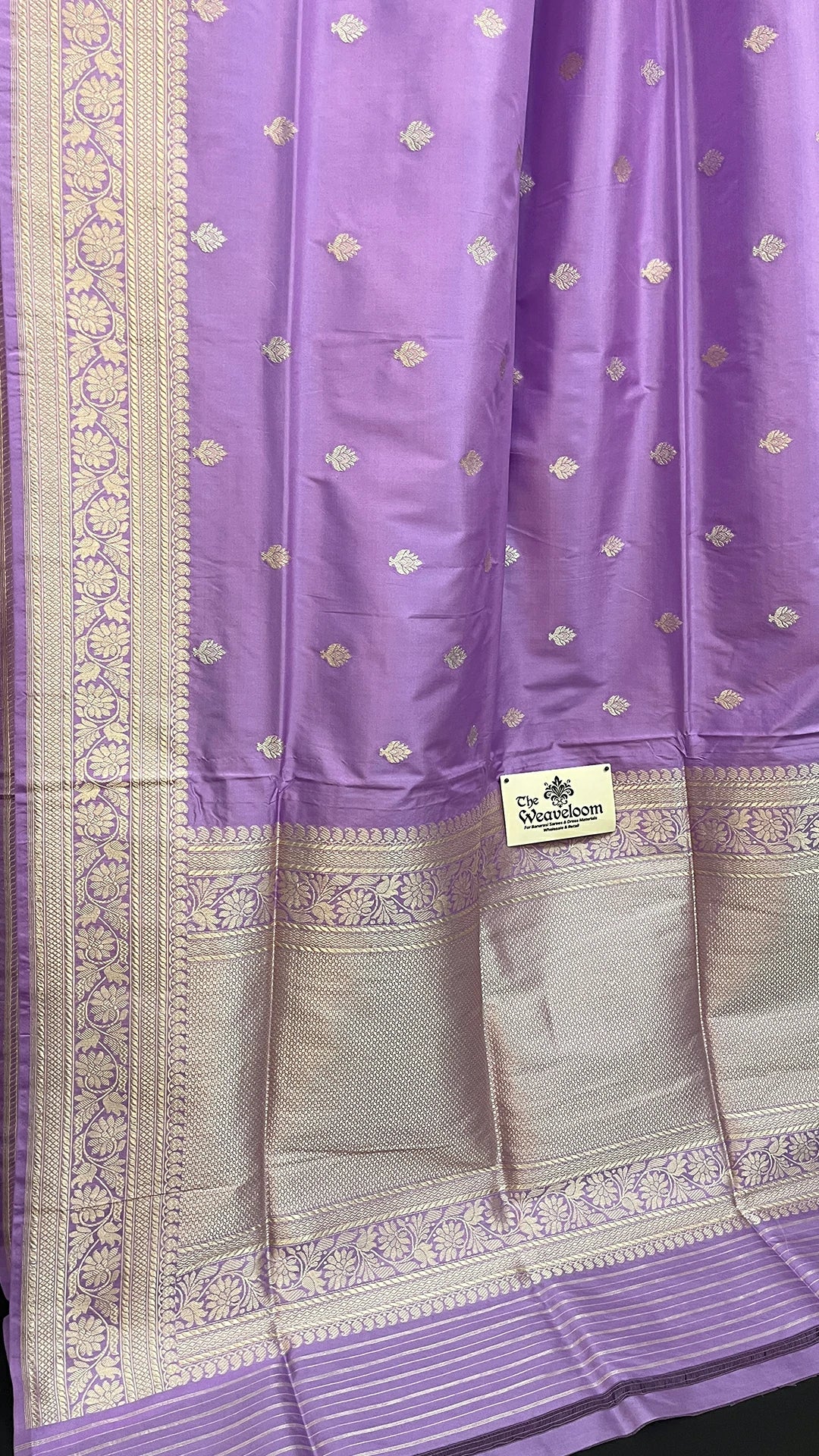 Lavender Pure Katan Silk Handwoven Banarasi Saree with Gold Zari Buti by The Weaveloom