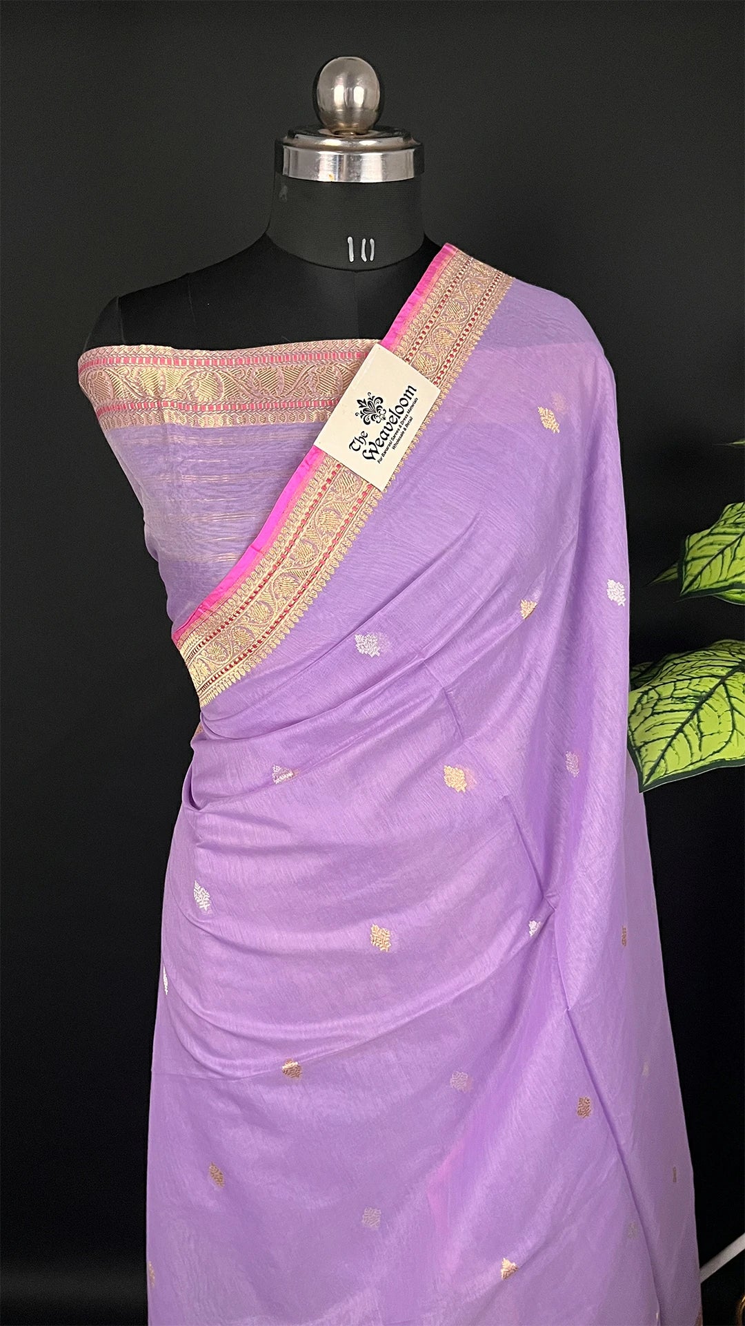 Lavender Pure Kora Cotton Handwoven Banarasi Saree with Zari Buti and Rich Border by The Weaveloom
