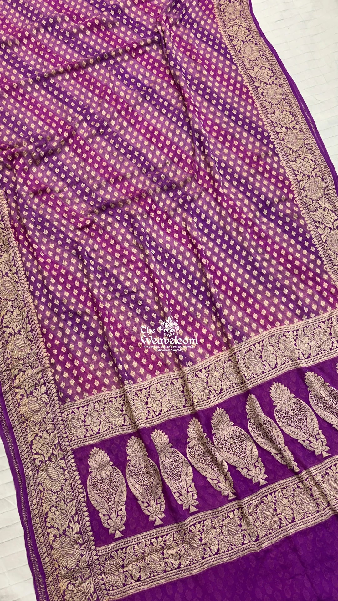 Lavender Rangkat Multicolor Buti Crepe Georgette Pure Banarasi Saree by The Weaveloom