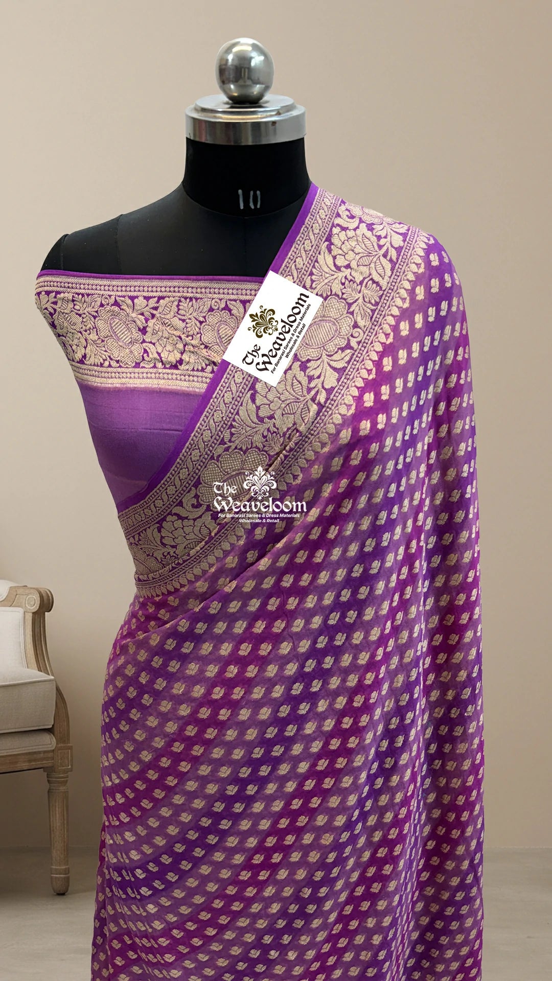 Lavender Rangkat Multicolor Buti Crepe Georgette Pure Banarasi Saree by The Weaveloom