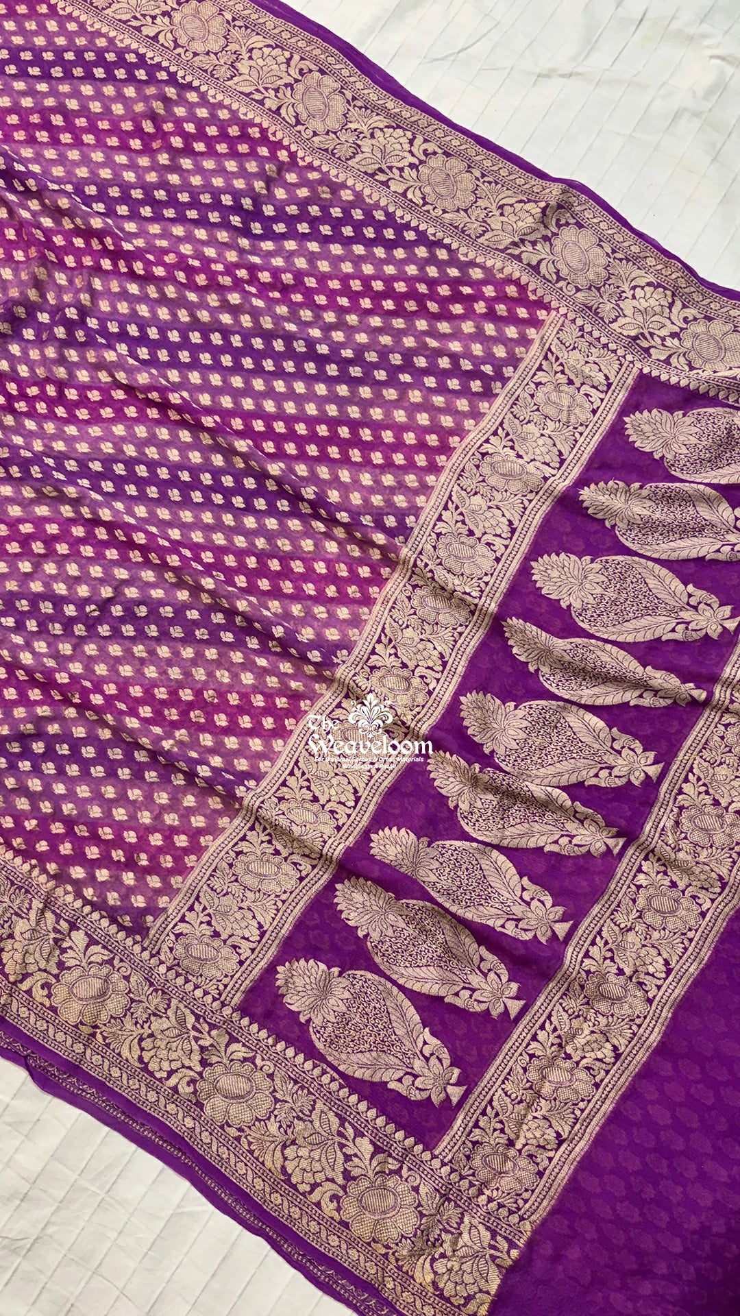 Lavender Crepe Georgette Rangkat Multicolor Buti Pure Banarasi Saree