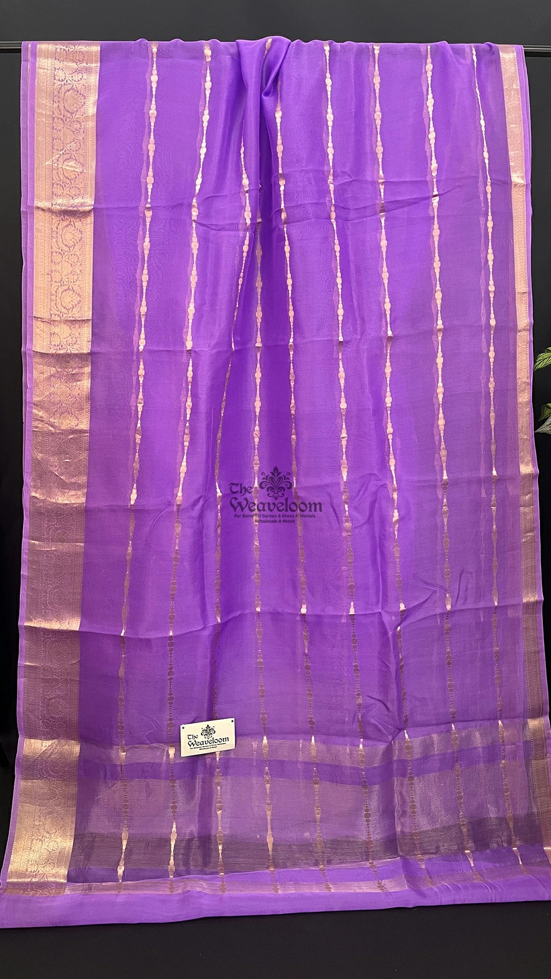 Lavender striped tissue Kora silk pure Banarasi saree by The Weaveloom