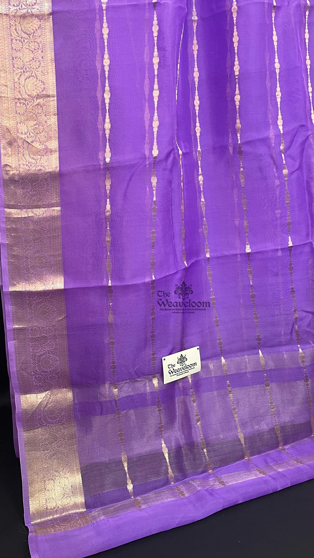 Lavender striped tissue Kora silk pure Banarasi saree by The Weaveloom