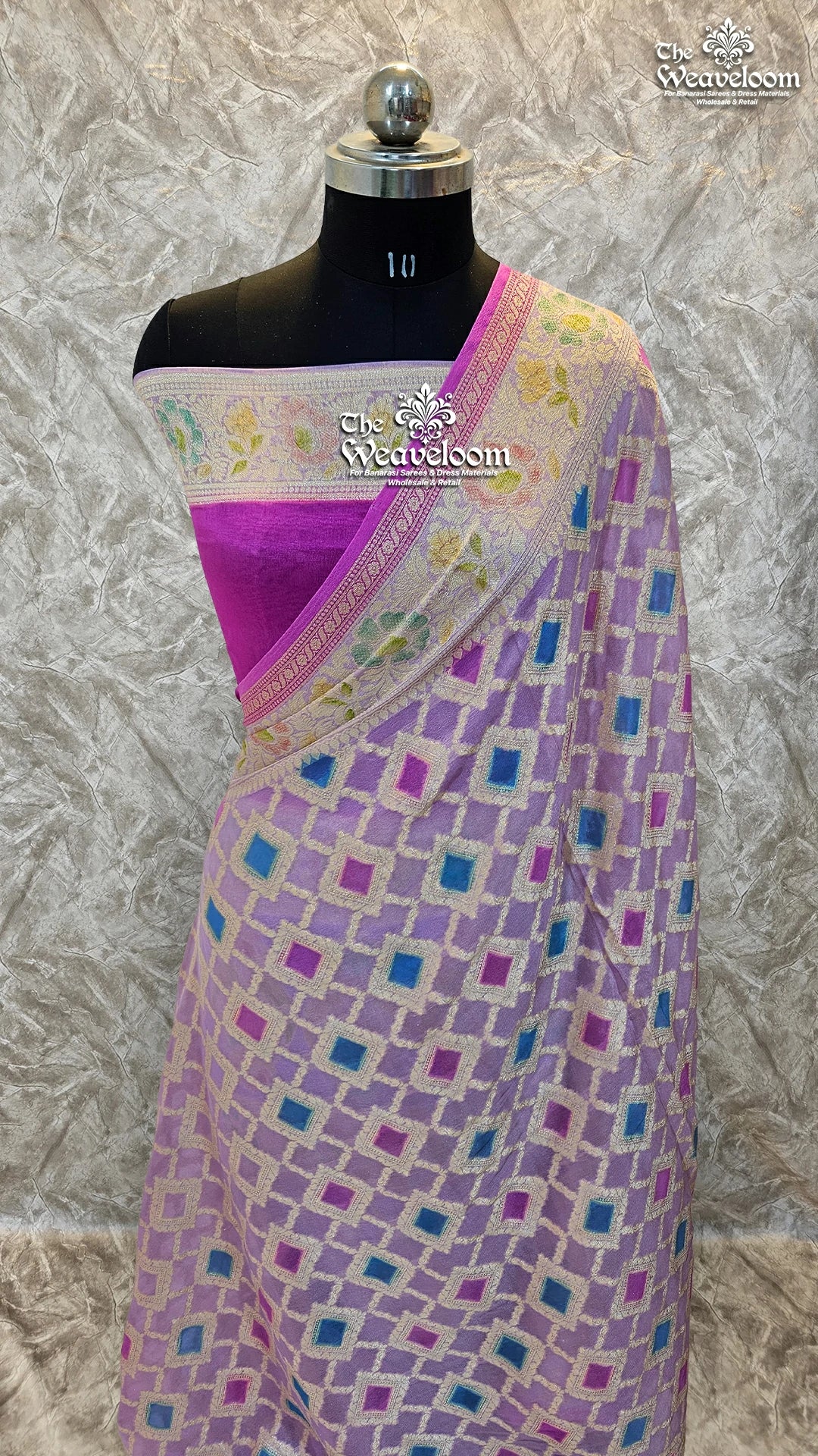Lavender Khaddi Chiffon Pure Banarasi Saree by The Weaveloom