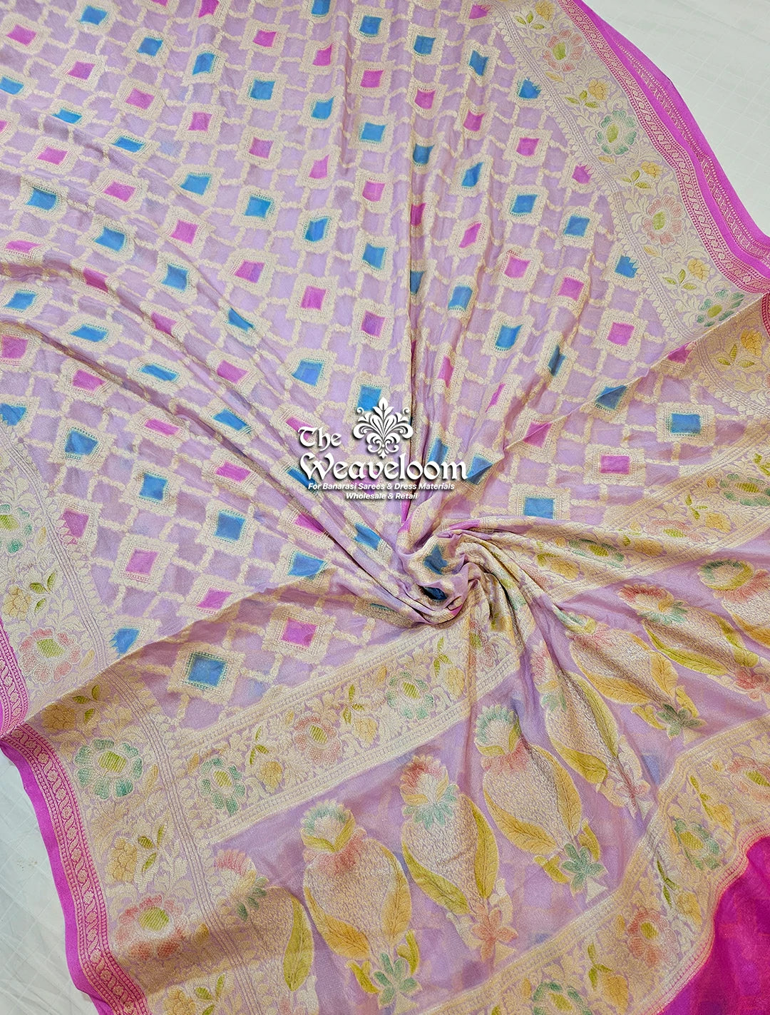 Lavender Khaddi Chiffon Pure Banarasi Saree by The Weaveloom