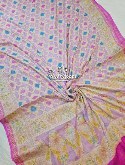 Lavender Khaddi Chiffon Pure Banarasi Saree by The Weaveloom