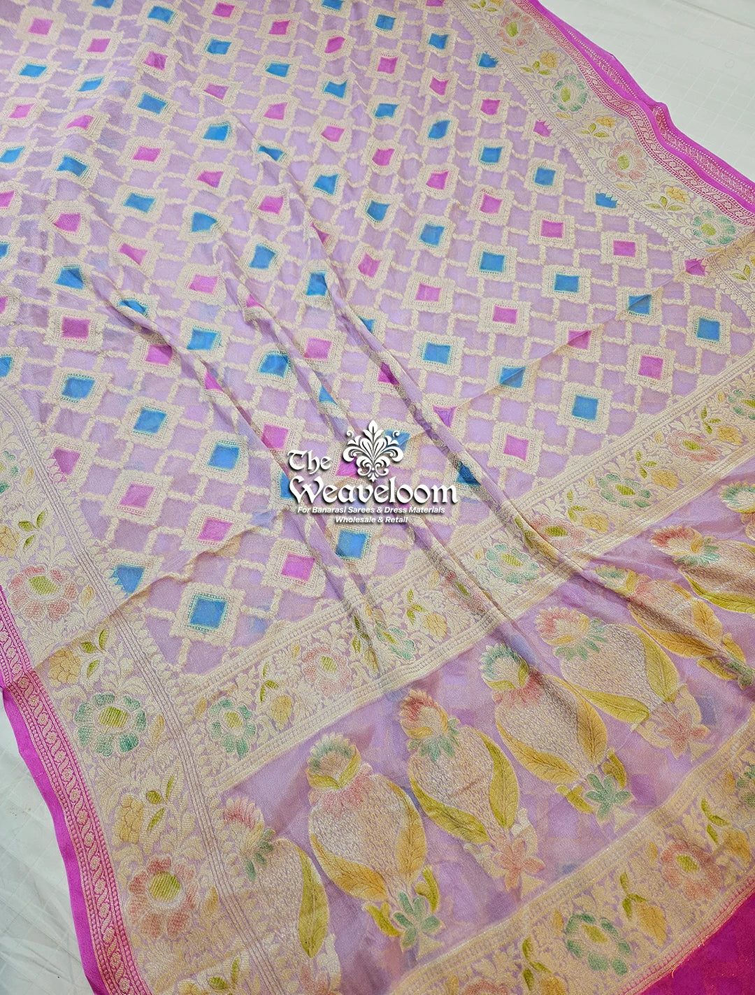 Lavender Khaddi Chiffon Pure Banarasi Saree by The Weaveloom