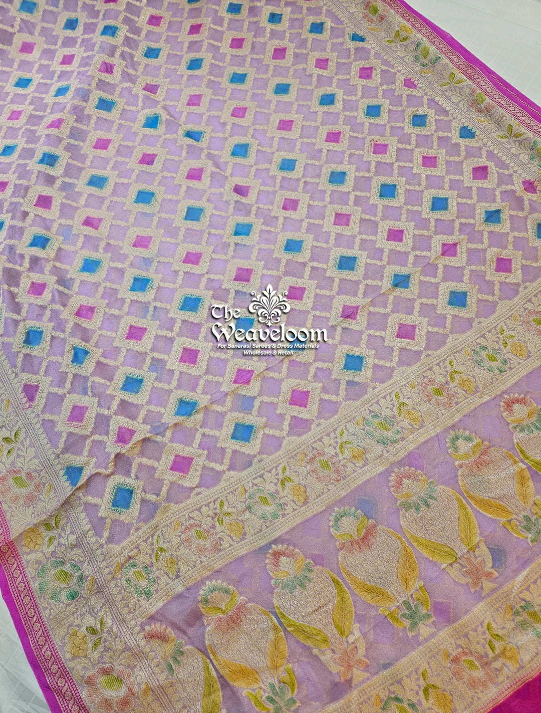 Lavender Khaddi Chiffon Pure Banarasi Saree by The Weaveloom