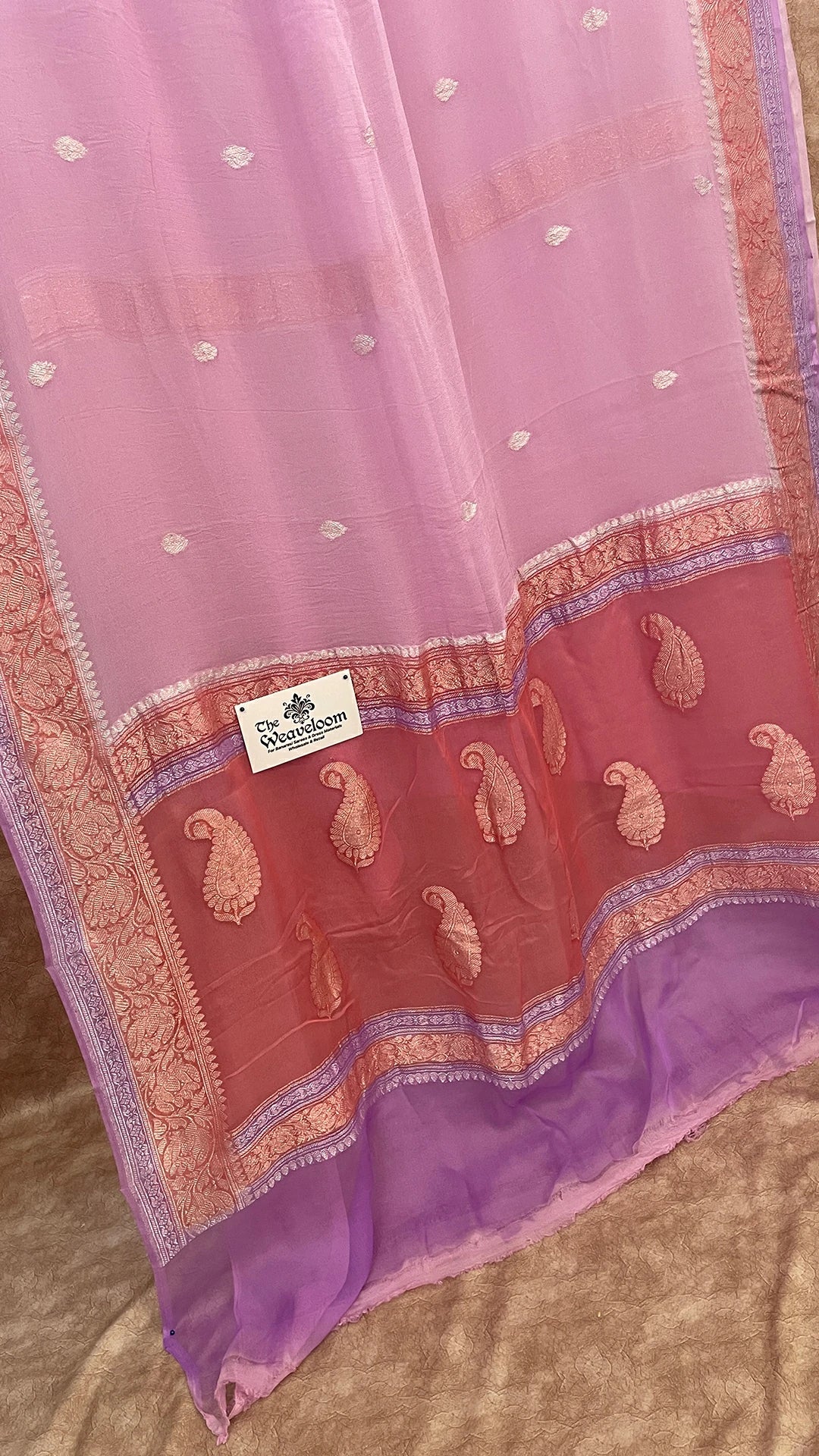 Lavender Pure Khaddi Georgette Kadwa Handloom Banarasi Saree by The Weaveloom