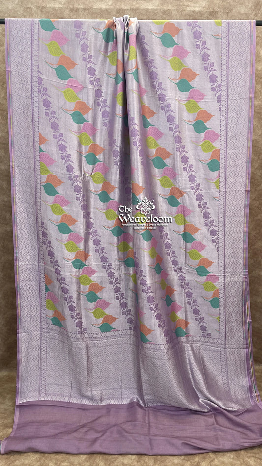 Lavender Tussar Georgette Brocade Banarasi Saree with Meenakari by The Weaveloom