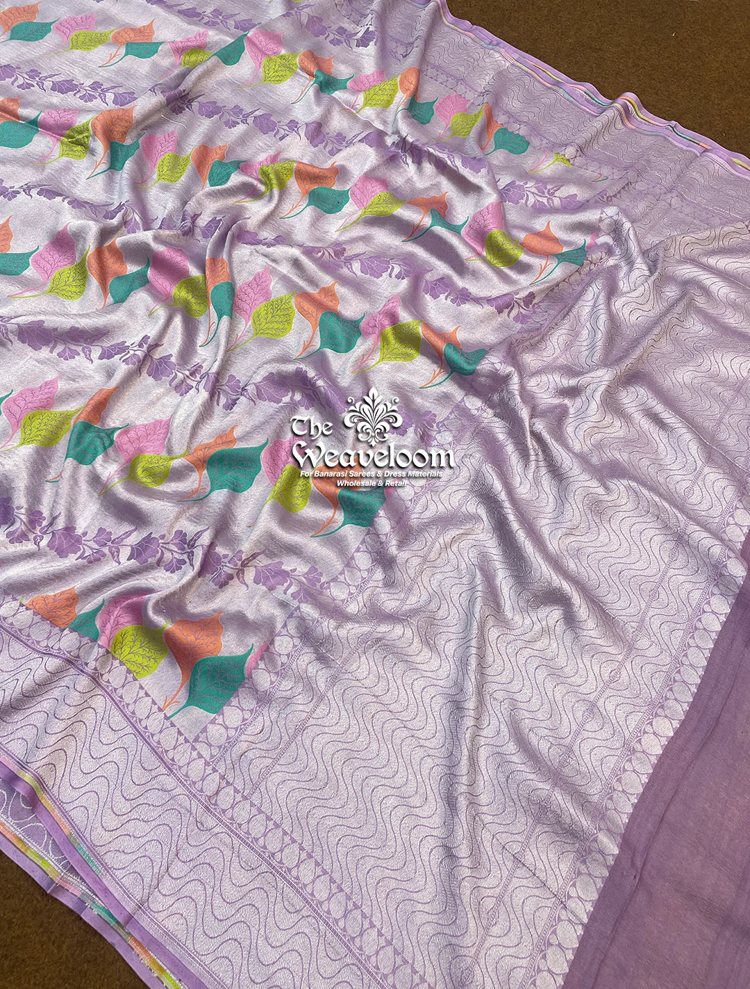 Lavender Tussar Georgette Brocade Banarasi Saree with Meenakari by The Weaveloom