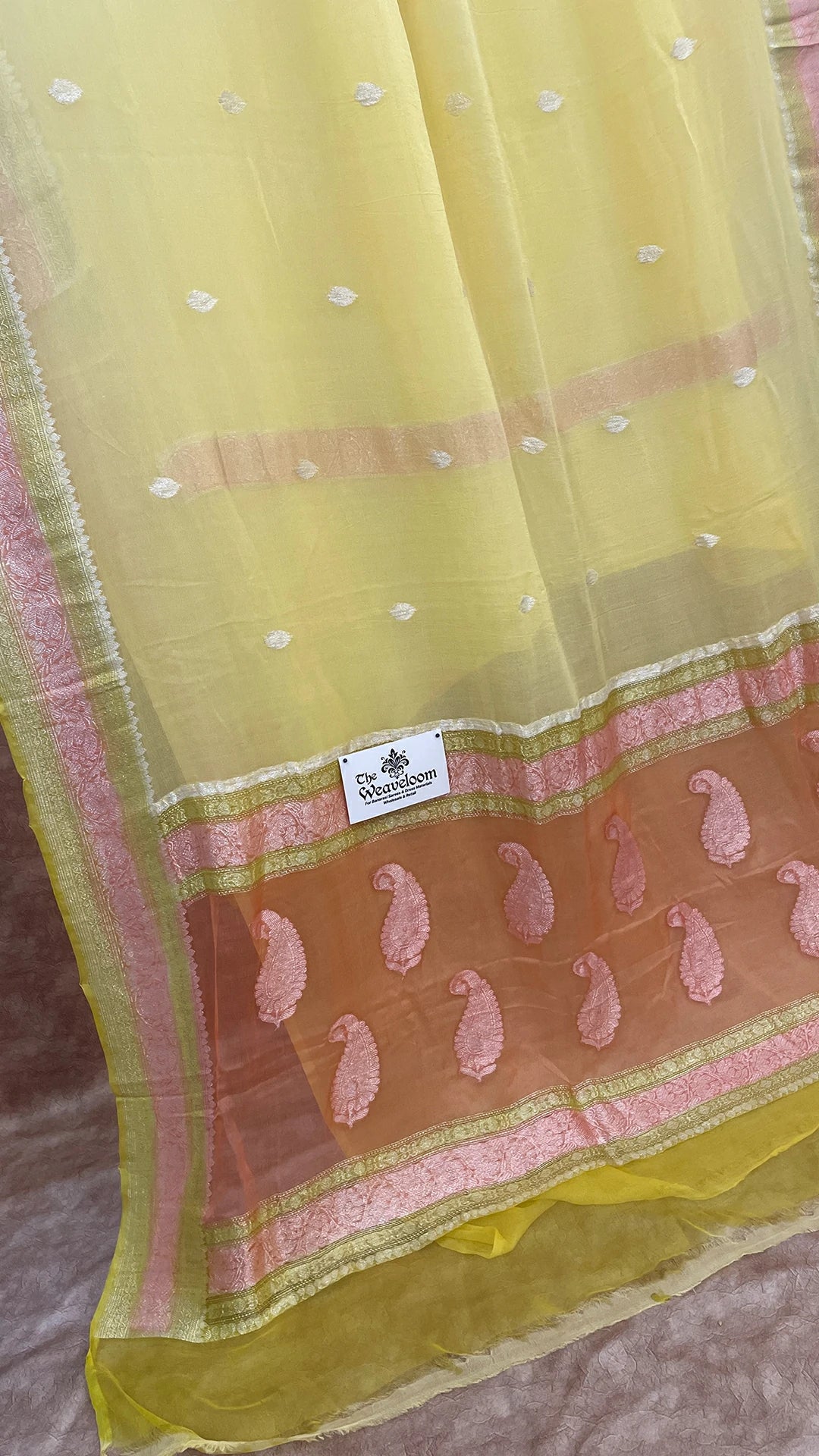 Lemon Yellow Pure Khaddi Georgette Kadwa Handloom Banarasi Saree by The Weaveloom