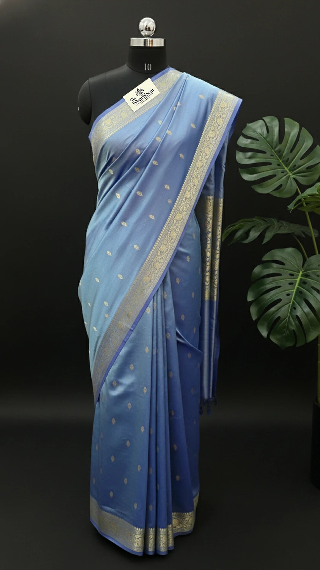 Light Blue Pure Katan Silk Handloom Banarasi Saree with Zari Butta and Rich Floral Pallu by The Weaveloom
