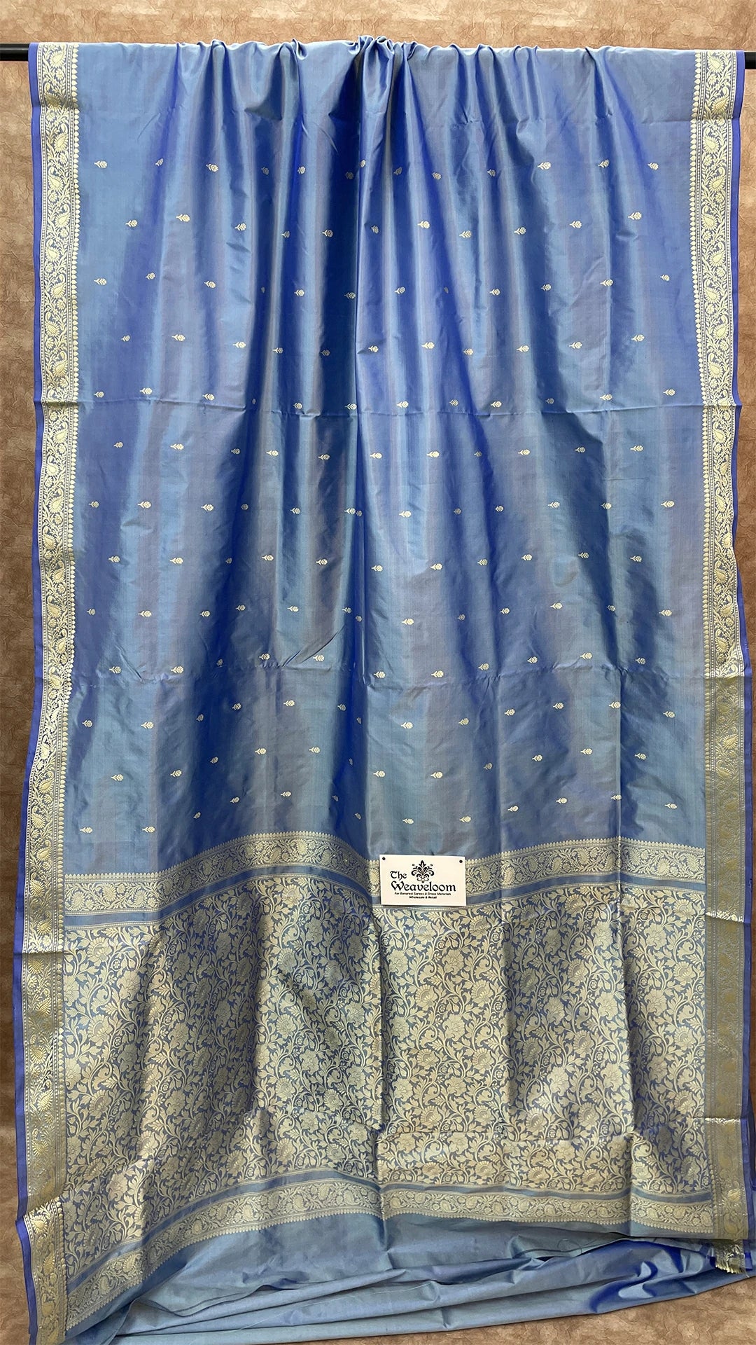 Light Blue Pure Katan Silk Handloom Banarasi Saree with Zari Butta and Rich Floral Pallu by The Weaveloom