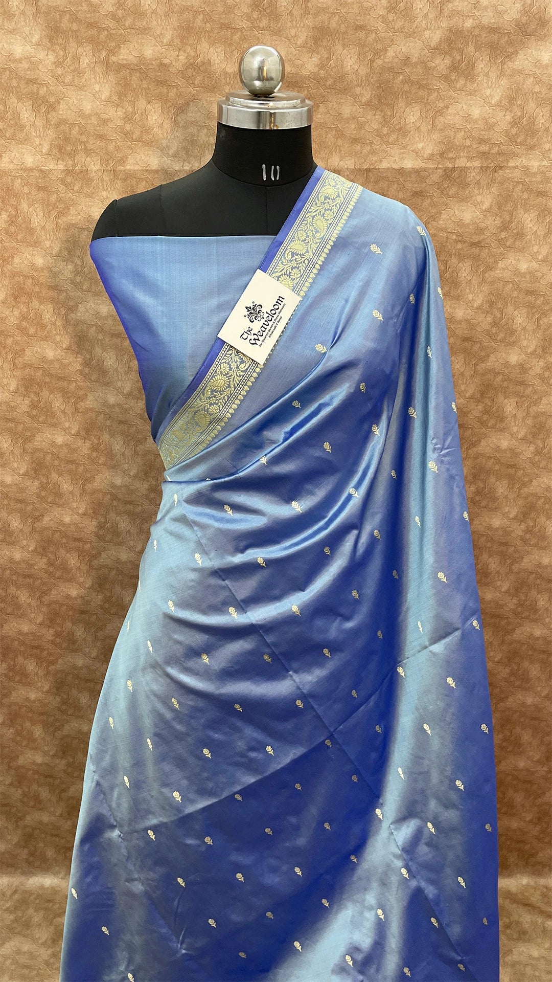 Light Blue Pure Katan Silk Handloom Banarasi Saree with Zari Butta and Rich Floral Pallu by The Weaveloom
