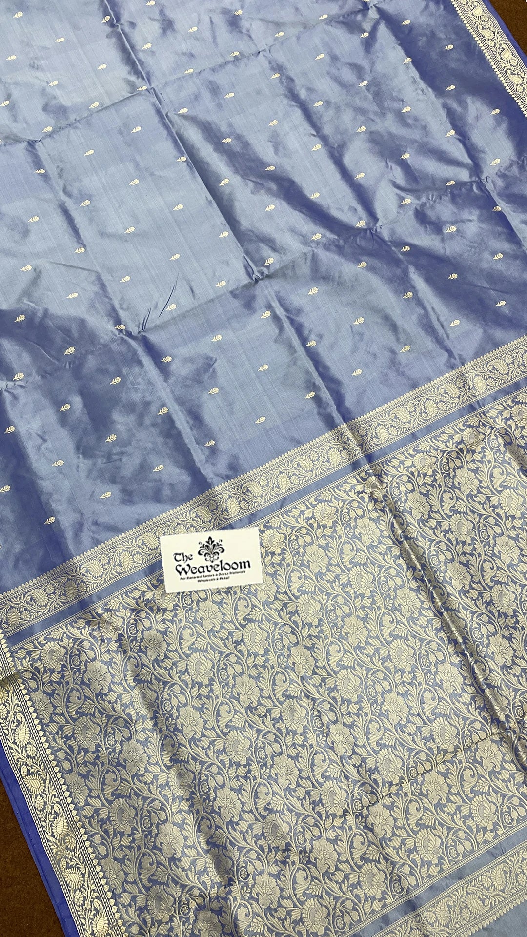 Light Blue Pure Katan Silk Handloom Banarasi Saree with Zari Butta and Rich Floral Pallu by The Weaveloom