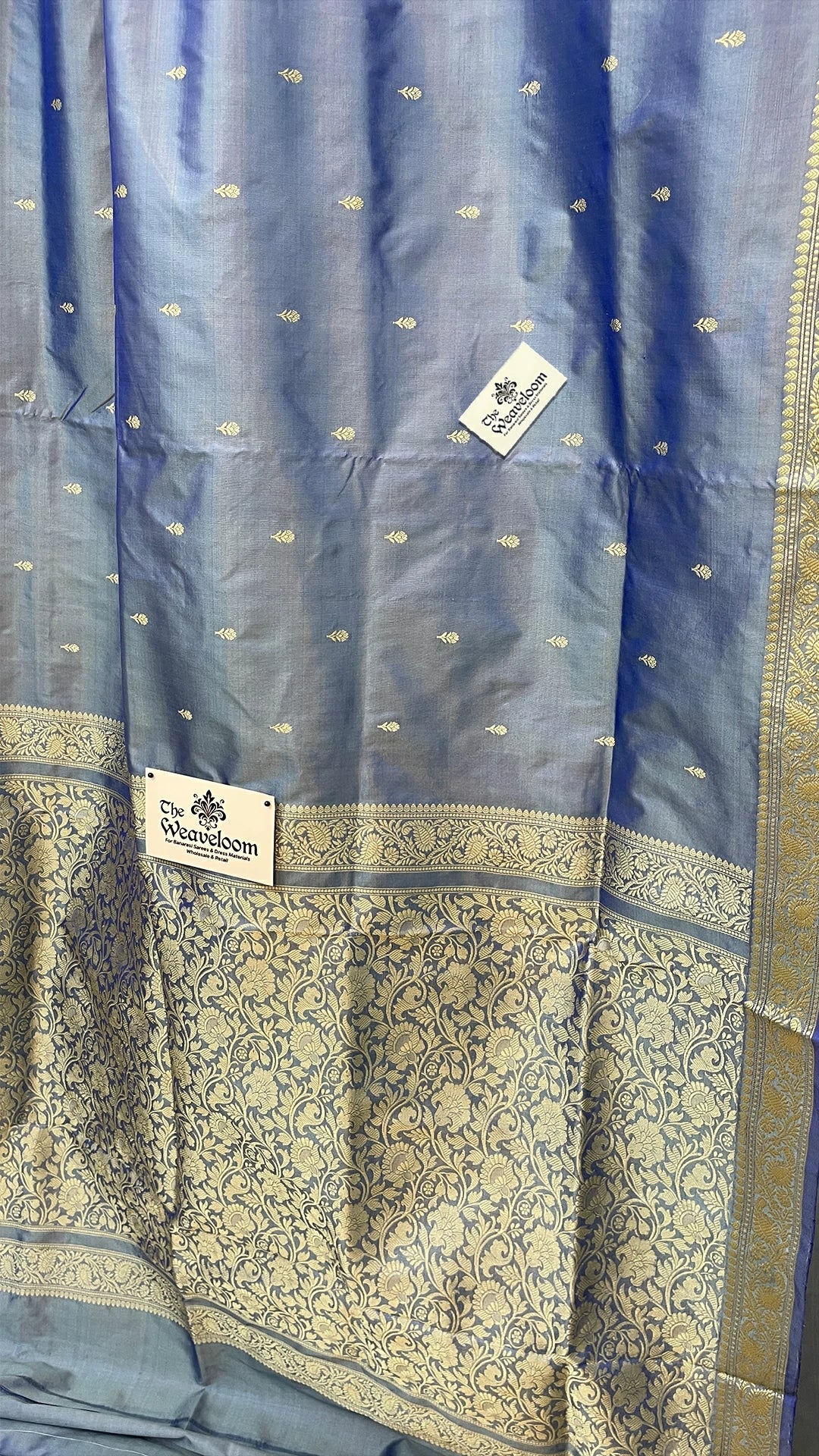 Light Blue Pure Katan Silk Handloom Banarasi Saree with Zari Butta and Rich Floral Pallu by The Weaveloom