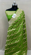 Light Green Pure Katan Silk Banarasi Saree With Meenakari by The Weaveloom