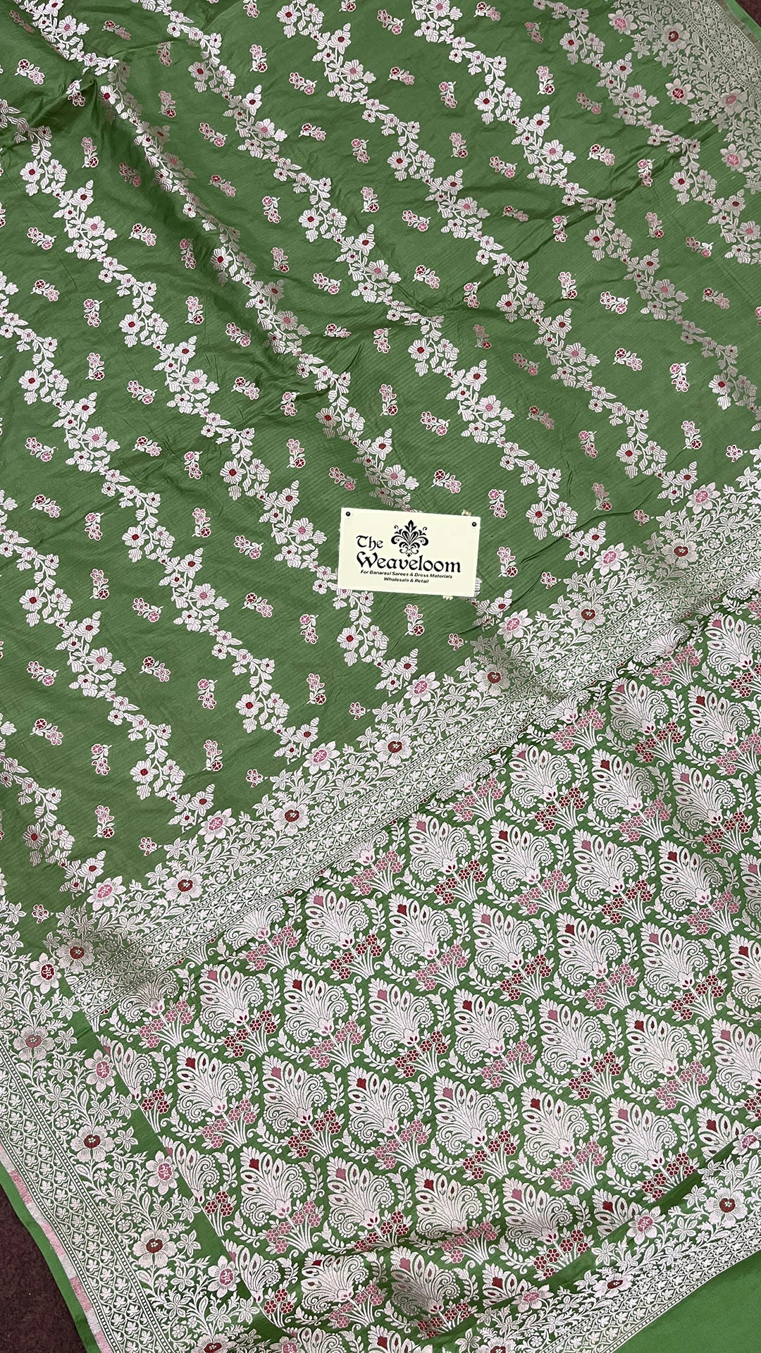 Light Green Pure Katan Silk Banarasi Saree With Meenakari by The Weaveloom