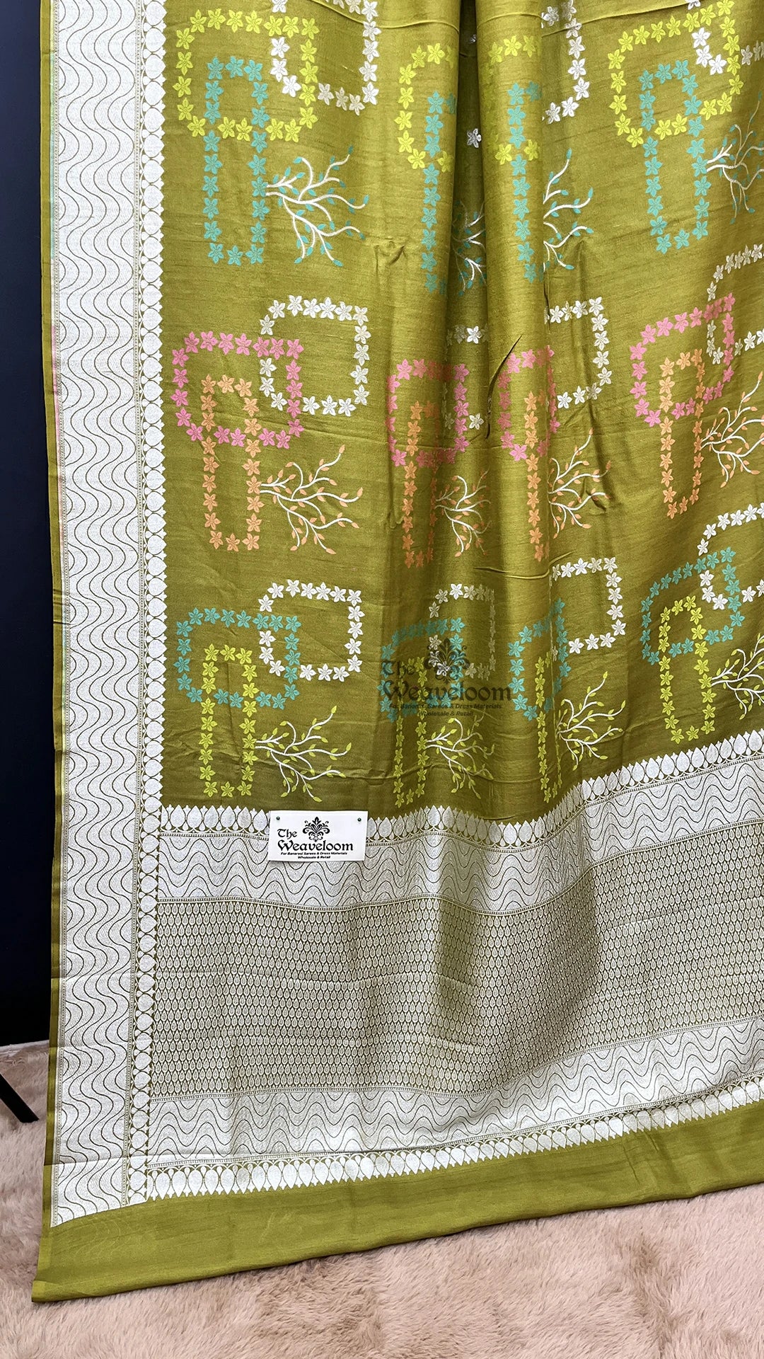 Light mehendi green meenakari Tussar Georgette pure Banarasi saree by The Weaveloom
