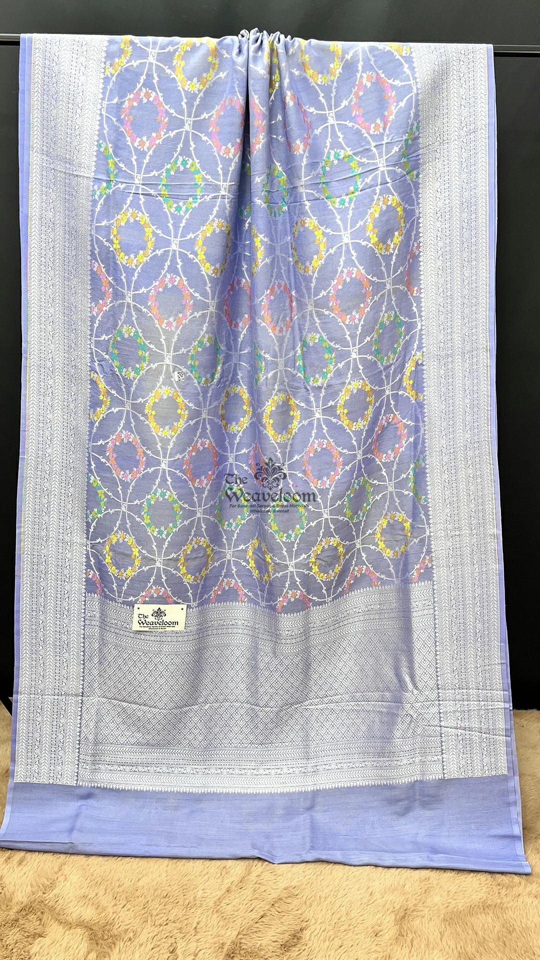 Light Purple Tussar Georgette  Meenakari Floral Wreath Pure Banarasi Saree