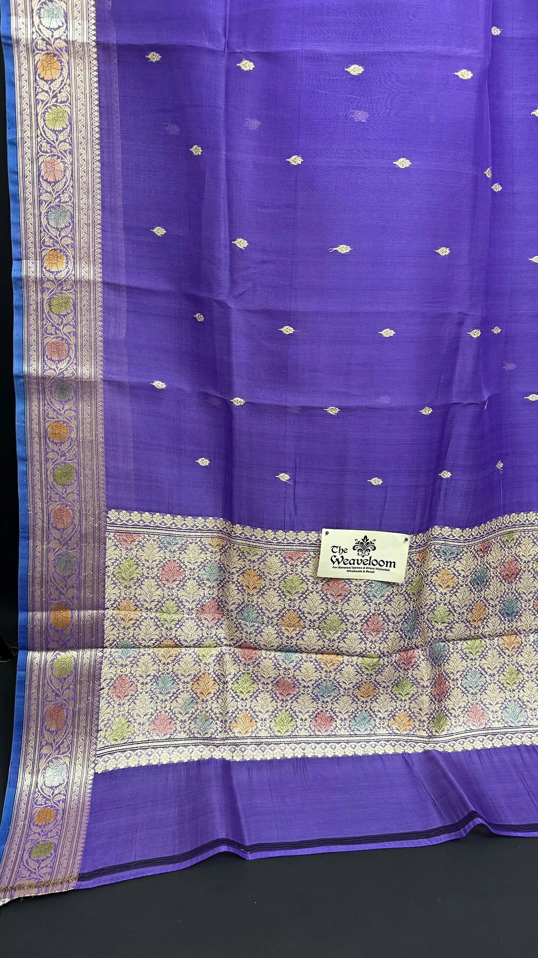 Light Violet Kora Silk Banarasi Saree with Golden Zari Buti and Multicolor Rich Border by The Weaveloom