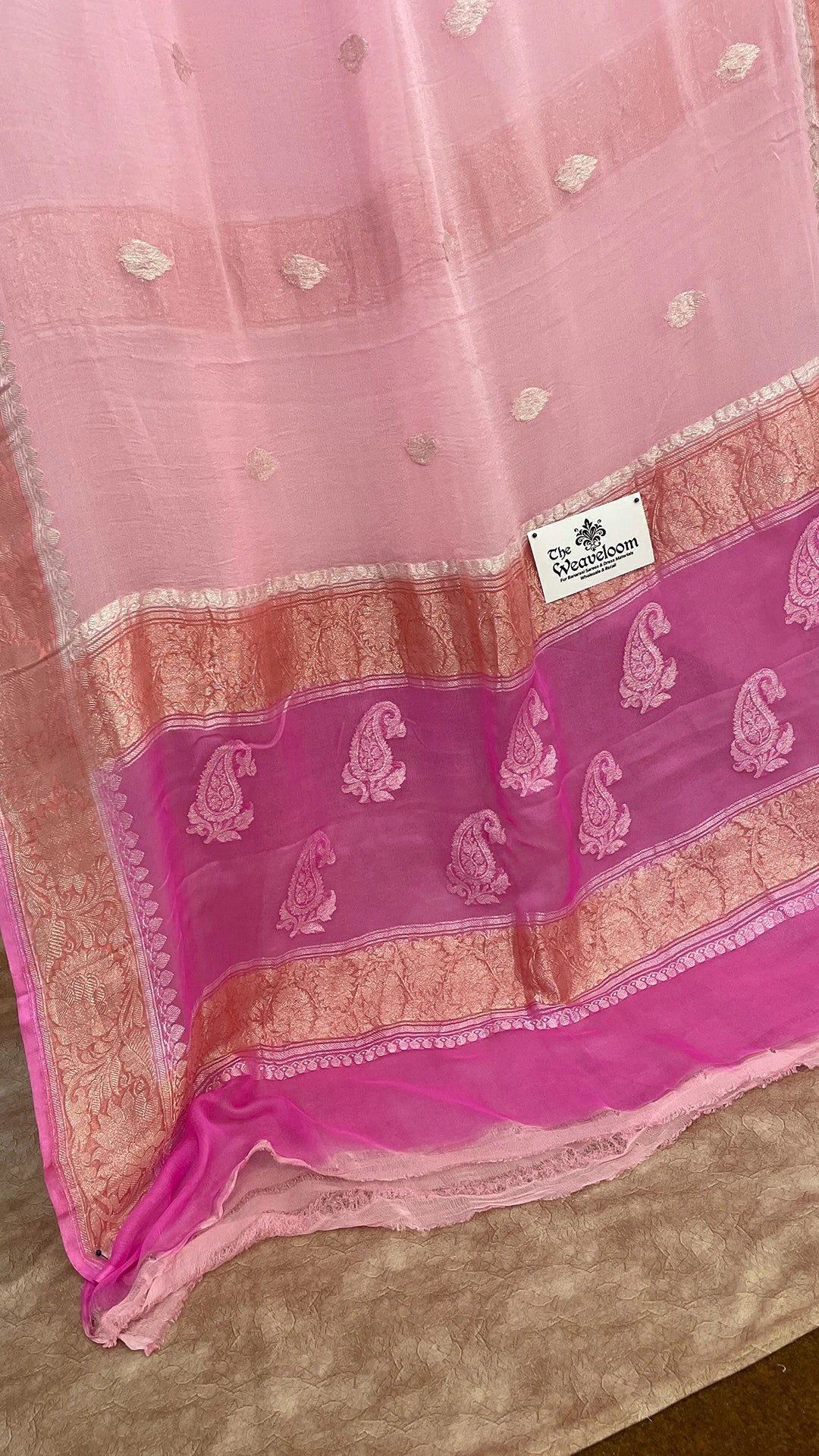 Light Lavender Pure Khaddi Georgette Handloom Banarasi Saree by The Weaveloom – Silver Zari Detailing