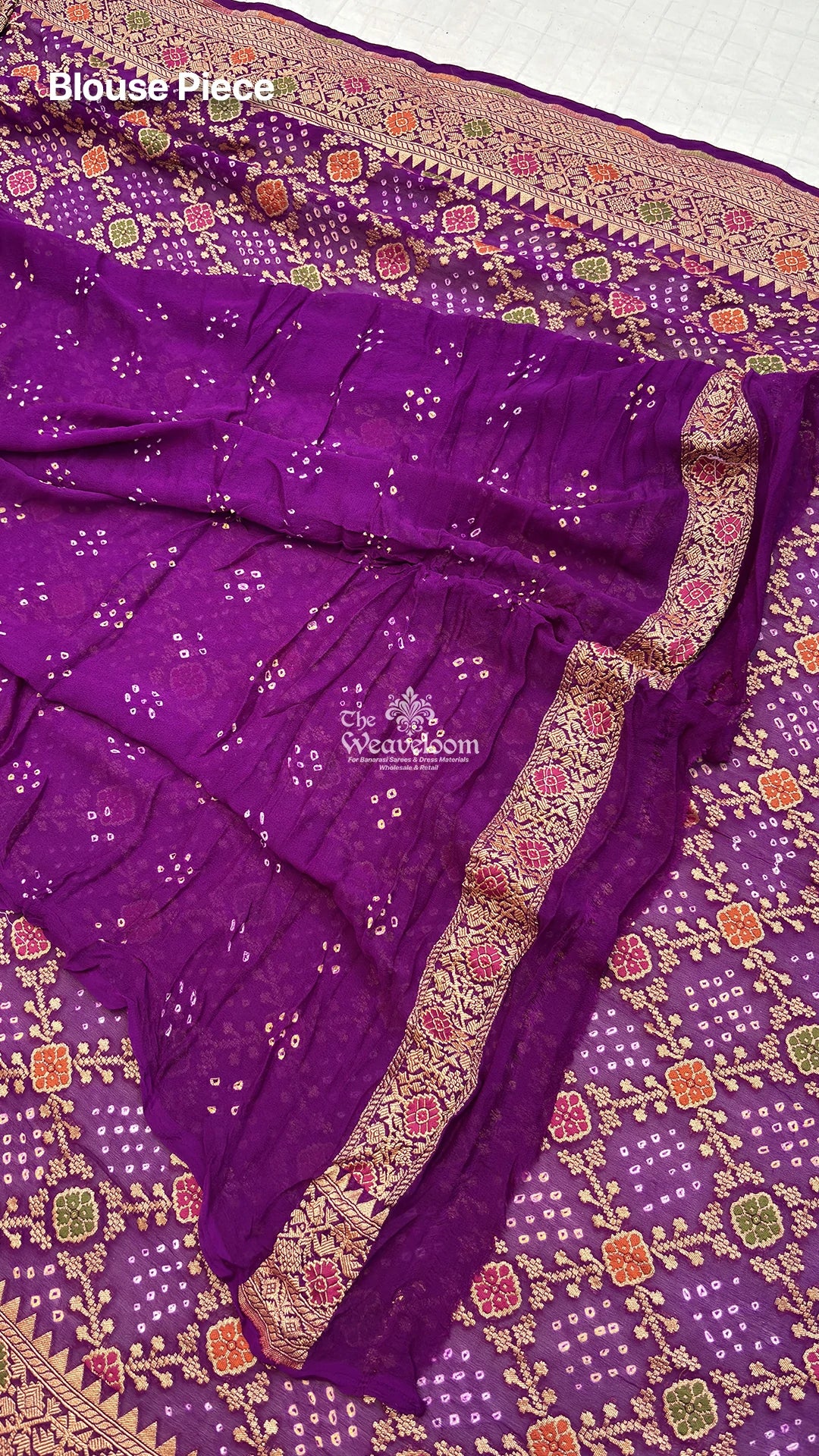 Magenta Bandhej Meenakari Khaddi Georgette Pure Banarasi Saree by The Weaveloom