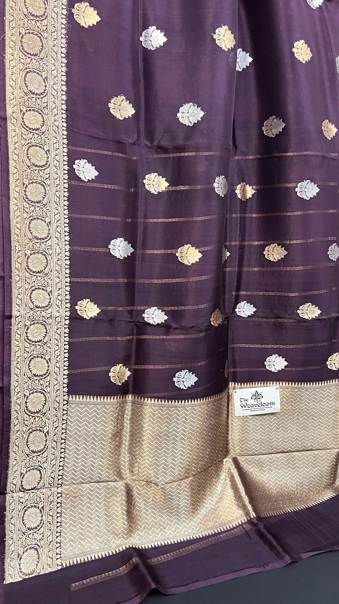 The Weaveloom Magenta Coffee Tissue Silk Pure Banarasi Saree With Golden Zari Border And Sona Rupa Motifs