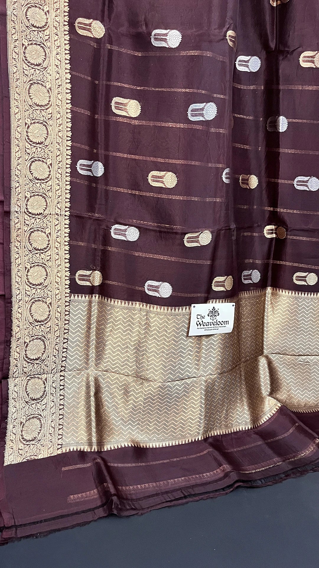 Magenta Coffee Tissue Silk Pure Handloom Banarasi Saree With Sona Rupa Zari Motifs Golden Border The Weaveloom