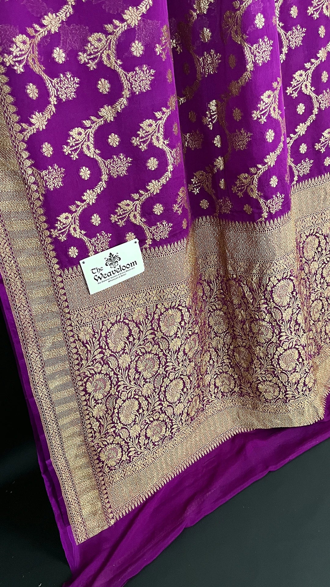 Magenta Khaddi Georgette Pure Banarasi Saree Antique Zari The Weaveloom