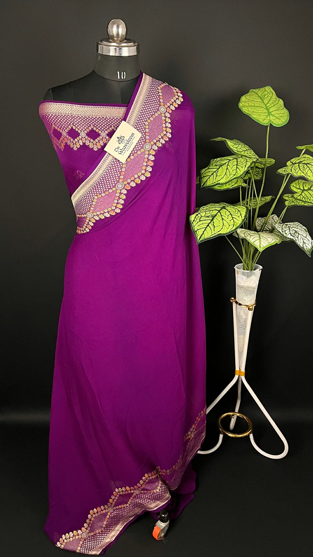 Magenta Khaddi Georgette Pure Banarasi Saree Water Zari - The Weaveloom