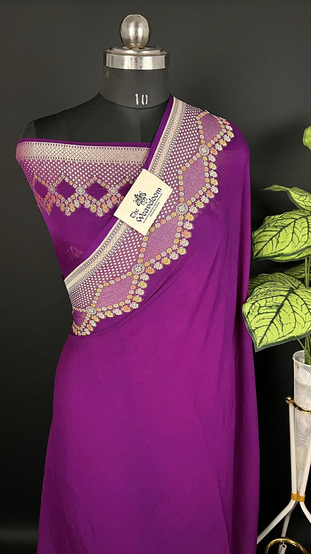 Magenta Khaddi Georgette Pure Banarasi Saree Water Zari - The Weaveloom