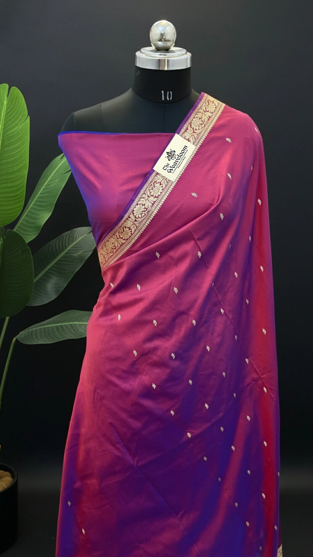 Magenta Pink Dual Tone Pure Katan Silk Handloom Banarasi Saree with Silver Zari Border by The Weaveloom