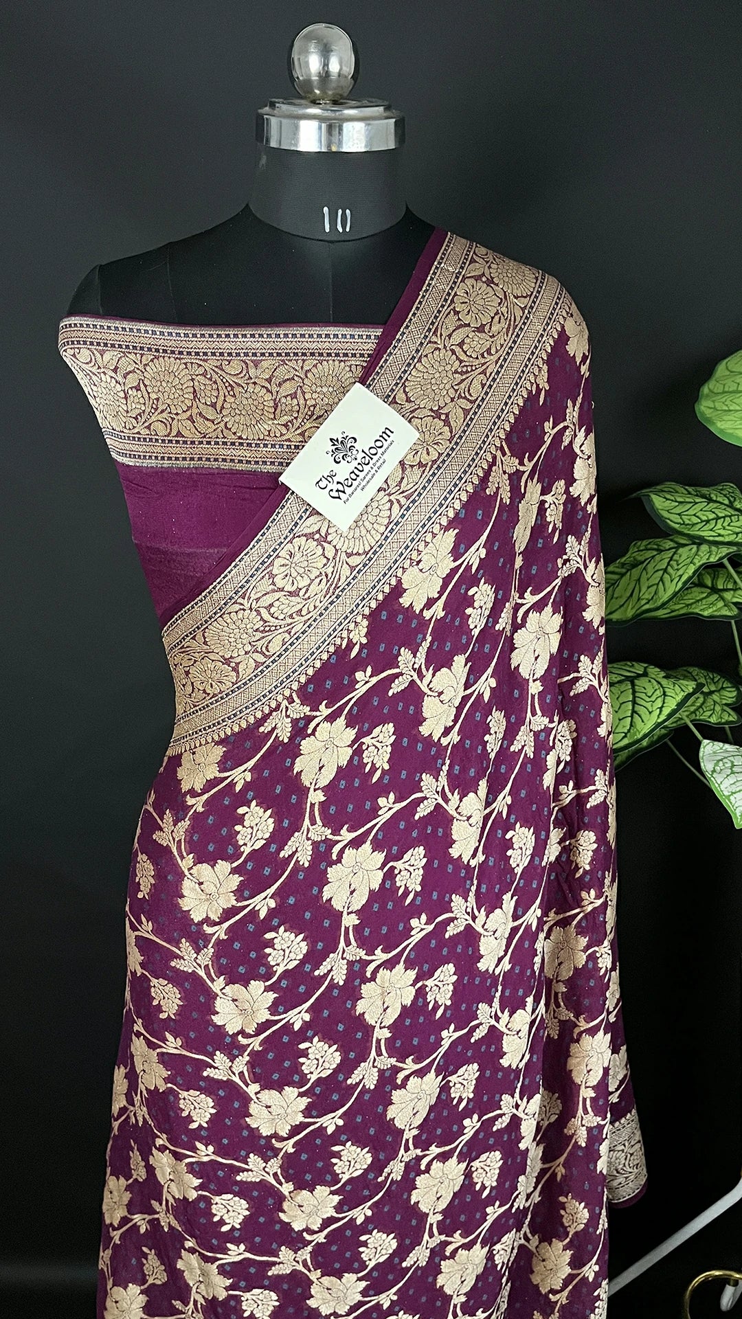 Magenta Pure Crepe Georgette Banarasi Saree with Meenakari Work The Weaveloom