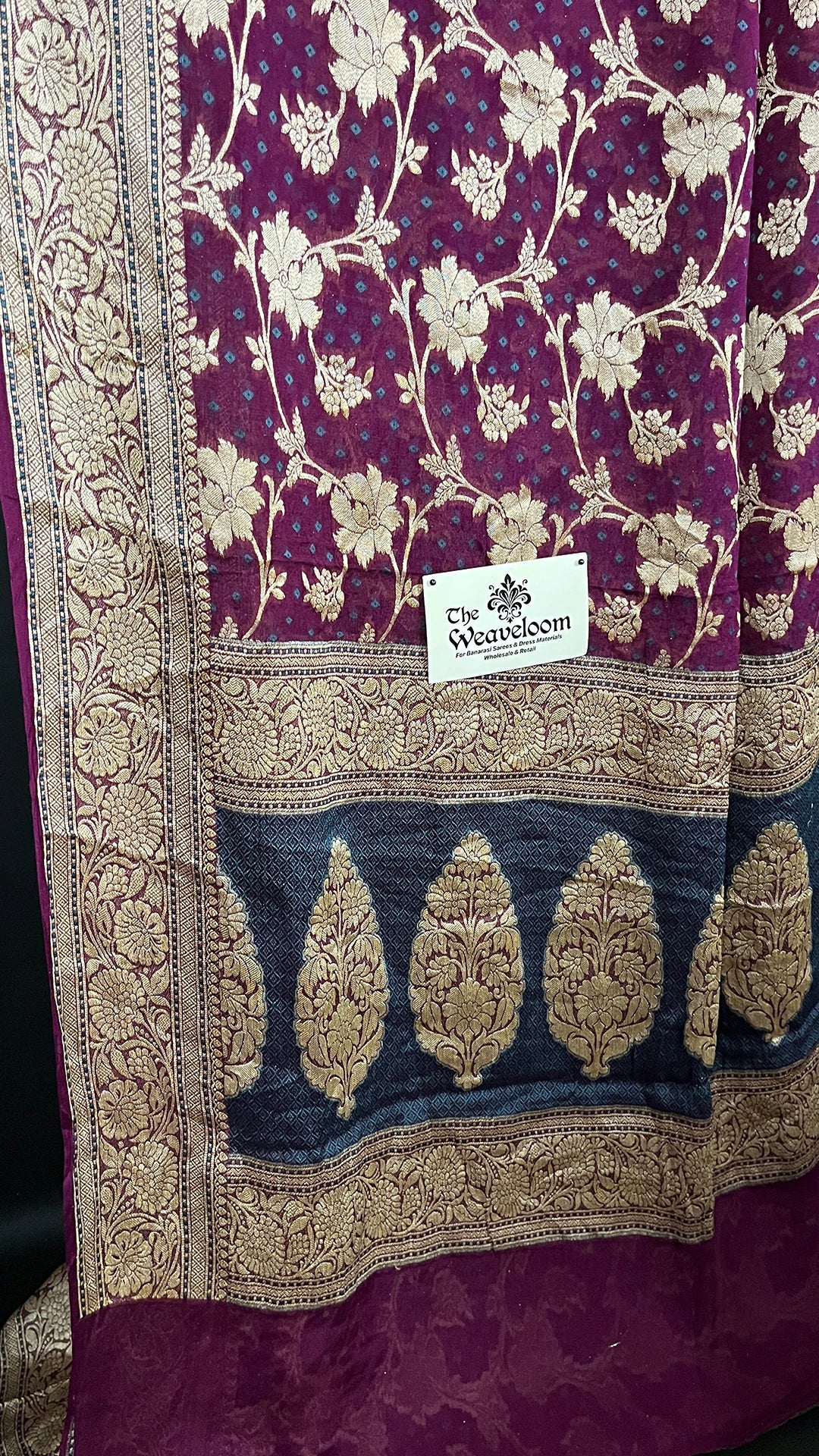 Magenta Pure Crepe Georgette Banarasi Saree with Meenakari Work The Weaveloom