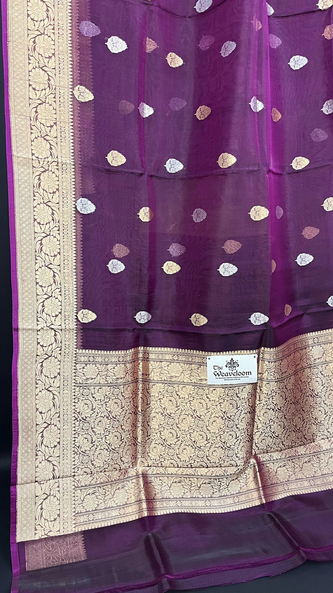 Magenta Tissue Silk Pure Handloom Banarasi Saree Kadwa With Sona Rupa Buti Golden Zari Border The Weaveloom