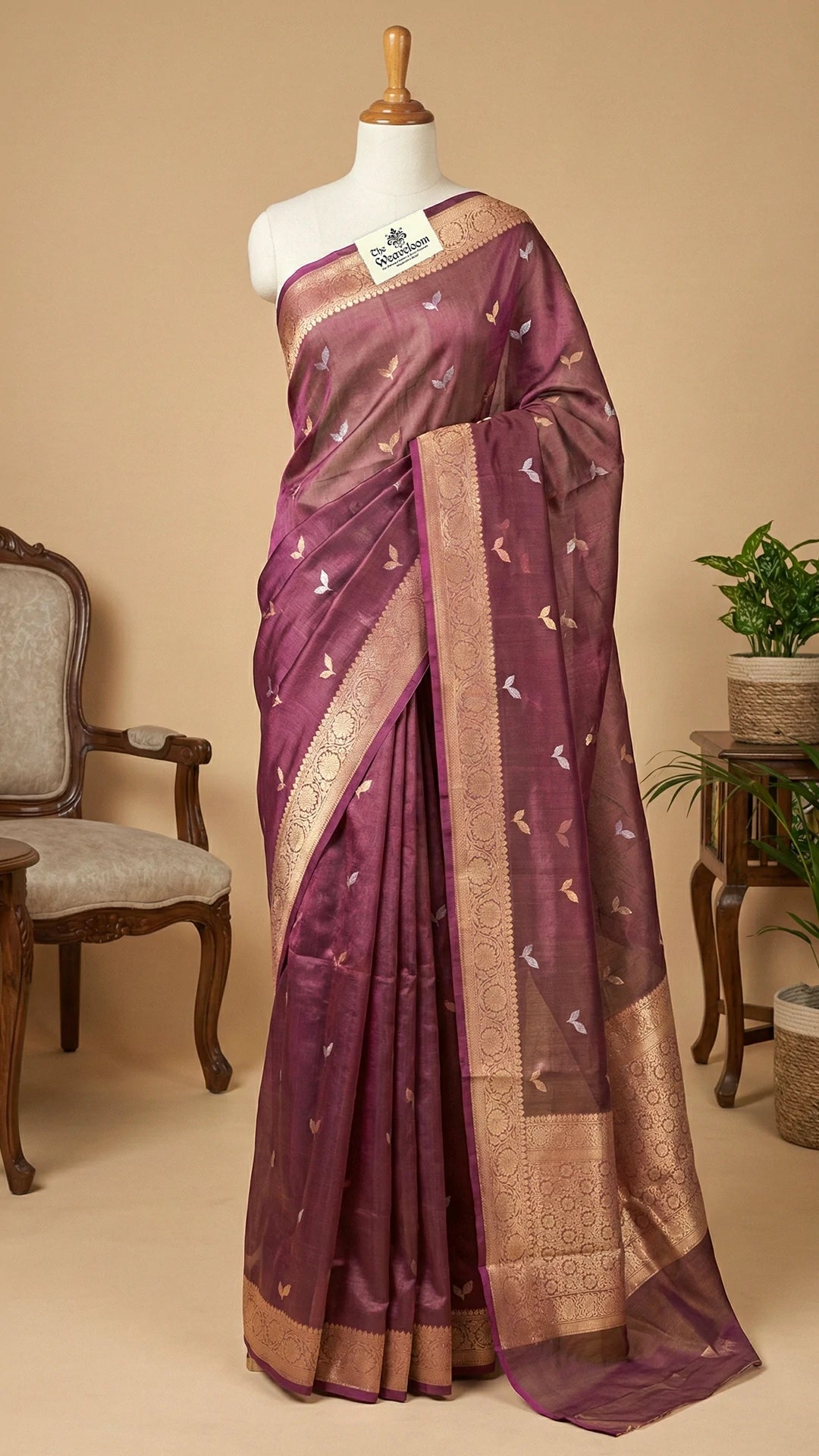 Magenta Tissue Silk Pure Handloom Banarasi Saree Kadwa With Sona Rupa Motifs Golden Zari Border The Weaveloom