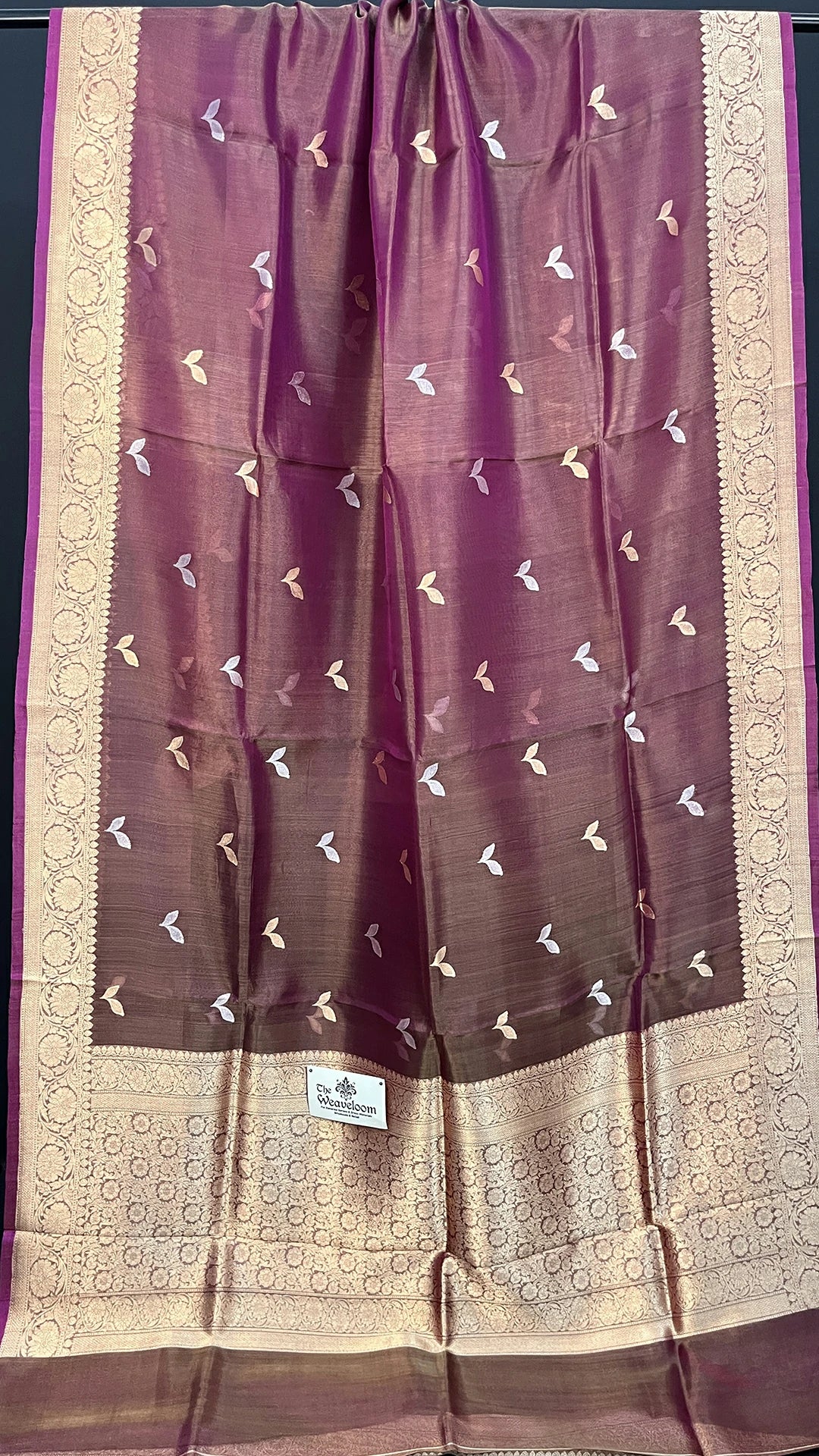 Magenta Tissue Silk Pure Handloom Banarasi Saree Kadwa With Sona Rupa Motifs Golden Zari Border The Weaveloom
