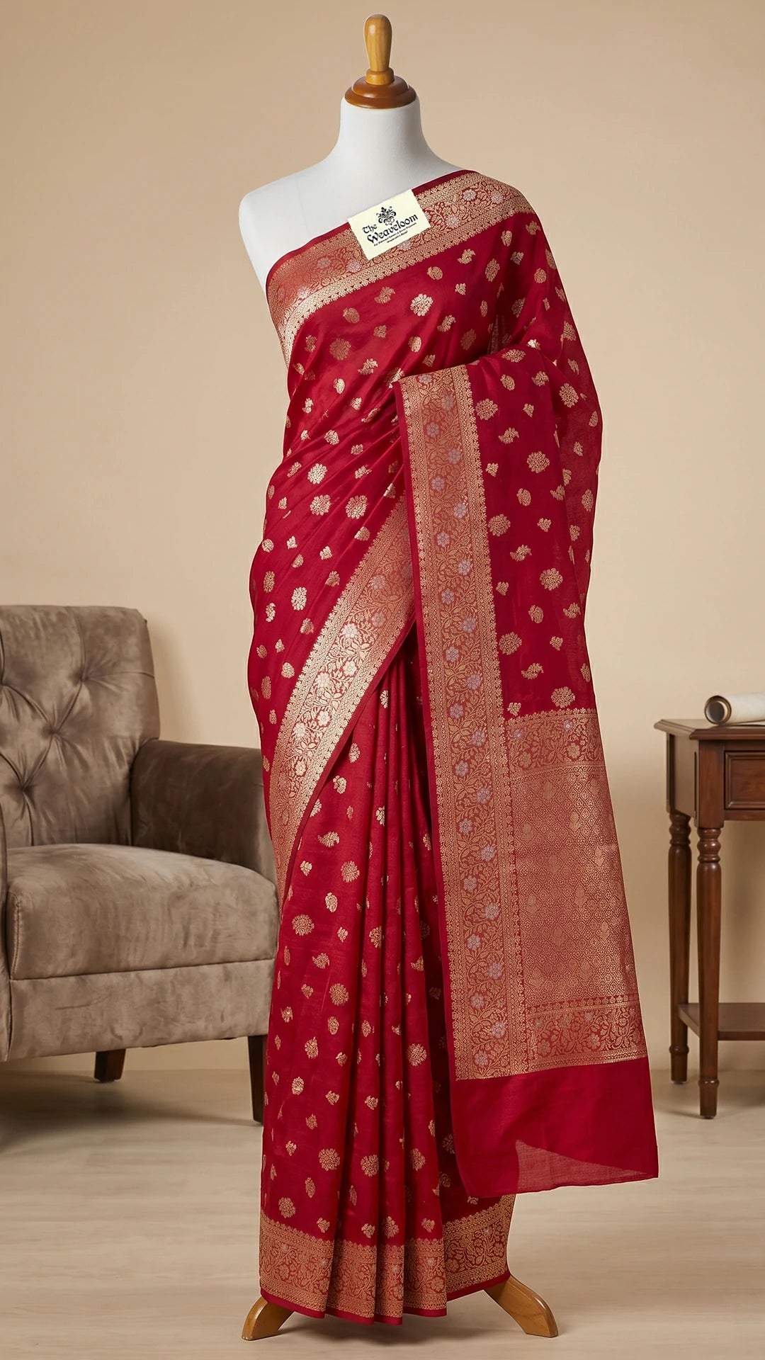 Maroon Chiniya Silk Pure Banarasi Saree with Sona Rupa Zari Buti Rich Border The Weaveloom