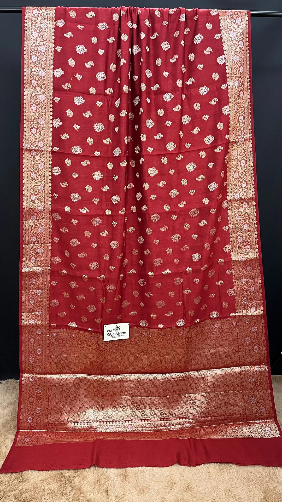 Maroon Chiniya Silk Pure Banarasi Saree with Sona Rupa Zari Buti Rich Border The Weaveloom
