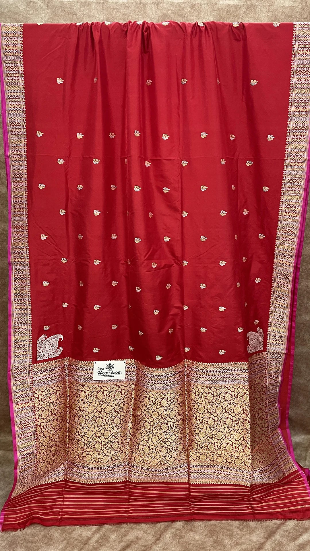 Maroon Katan Silk Pure Handloom Banarasi Saree with Sona Rupa Zari Buti