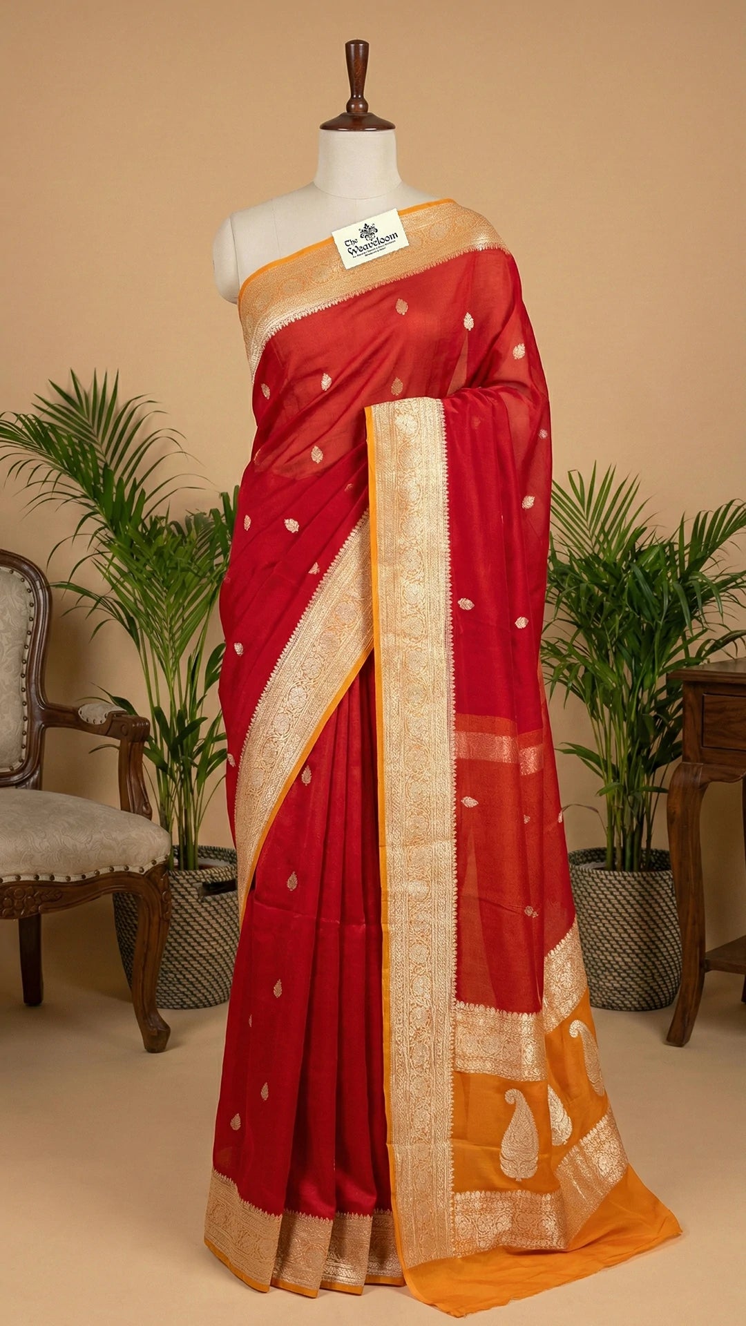 Maroon Khaddi Georgette Banarasi Saree with Silver Zari Border and Paisley Pallu by The Weaveloom