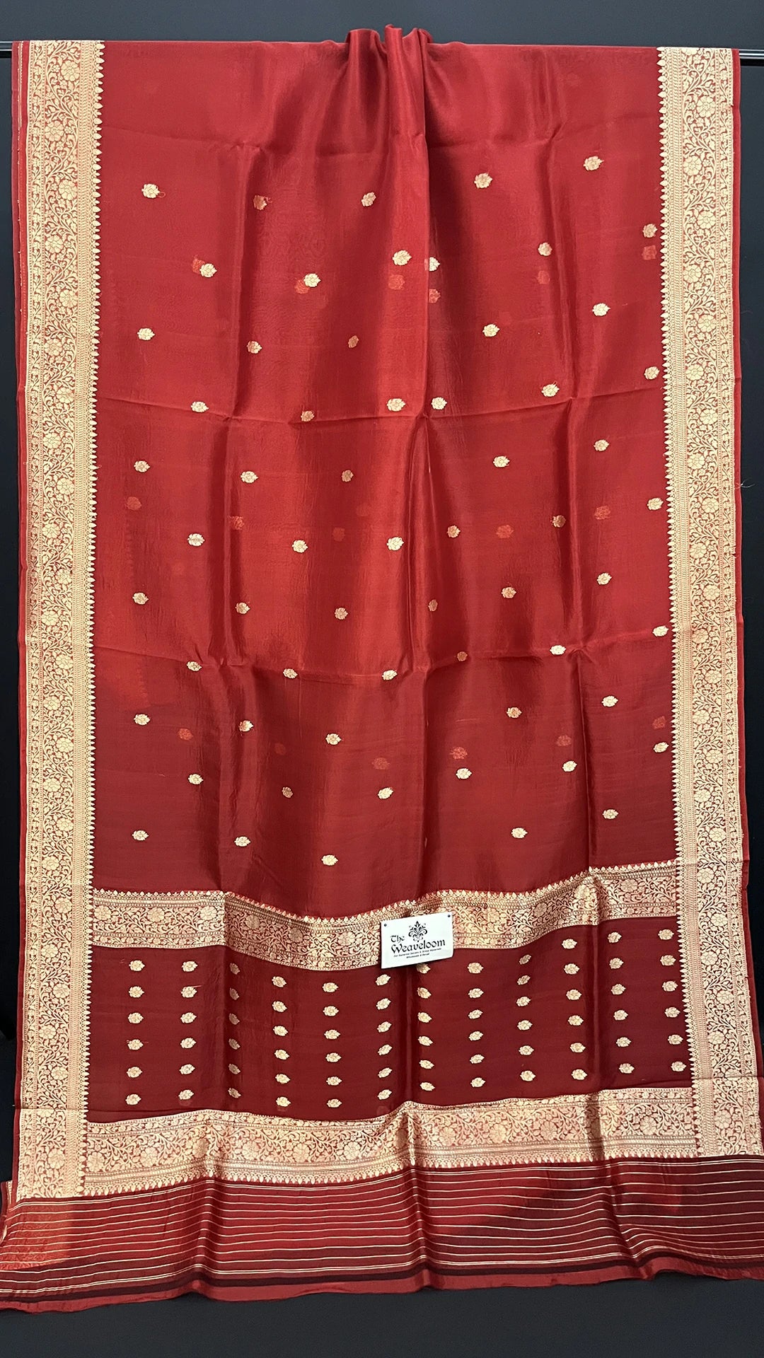 Maroon Kora Silk Pure Handloom Banarasi Saree with Gold Zari Buti and Border by The Weaveloom