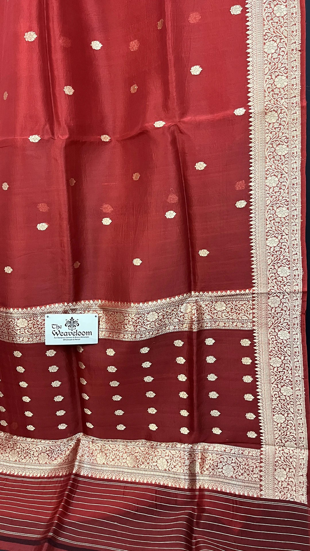 Maroon Kora Silk Pure Handloom Banarasi Saree with Gold Zari Buti and Border by The Weaveloom