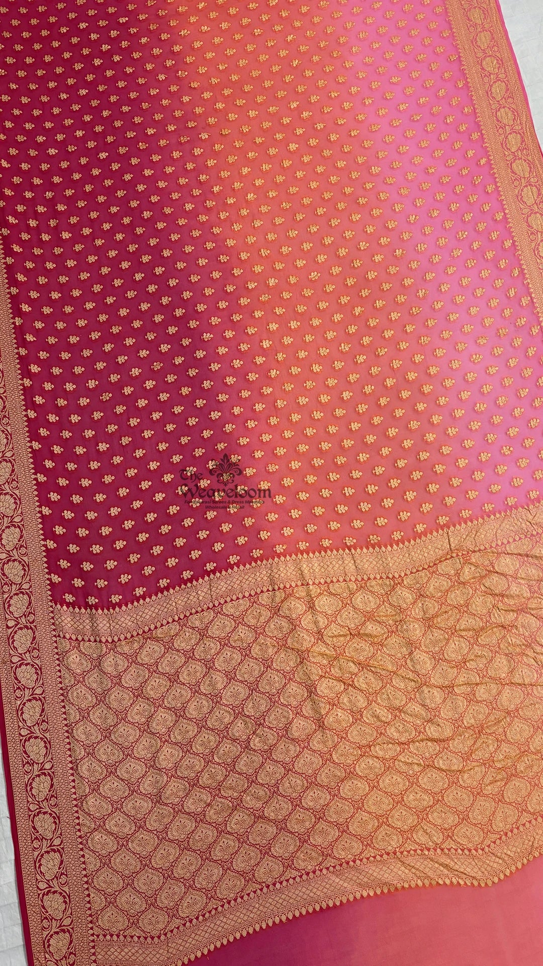 Maroon Pink Triple Shade Booti Pure Banarasi Saree by The Weaveloom