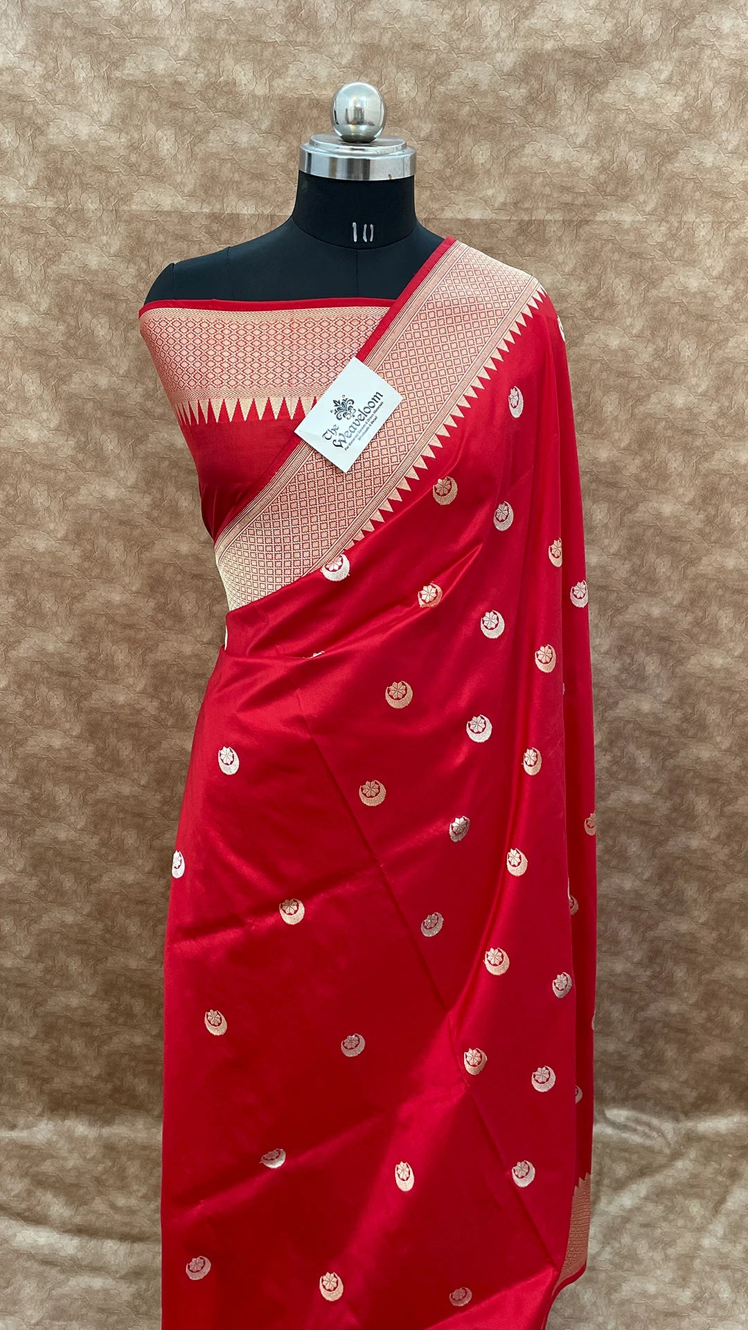 Maroon Pure Katan Silk Handloom Banarasi Saree with Sona Rupa Chand Tara Buti by The Weaveloom