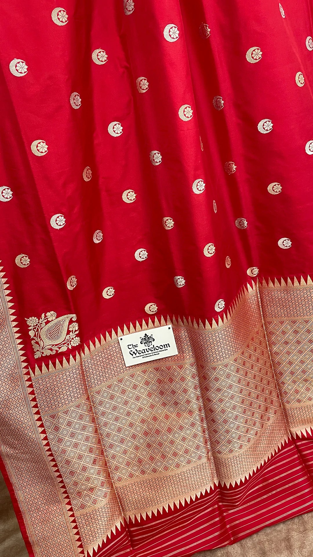 Maroon Pure Katan Silk Handloom Banarasi Saree with Sona Rupa Chand Tara Buti by The Weaveloom