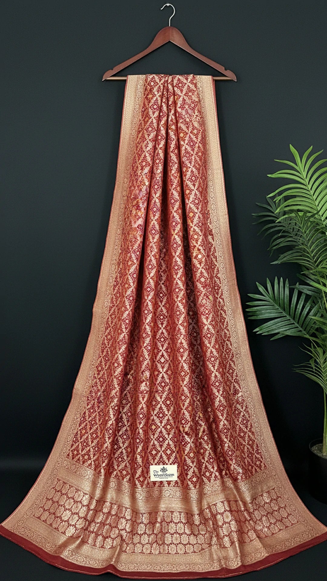 Maroon Pure Viscose Georgette Bandhej Style Meenakari Dupatta - The Weaveloom | maroon viscose georgette bandhej meenakari dupatta with rich gold border and floral pallu